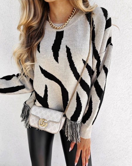 SWETER AIDA ZEBRA BEŻOWY zdjęcie 3