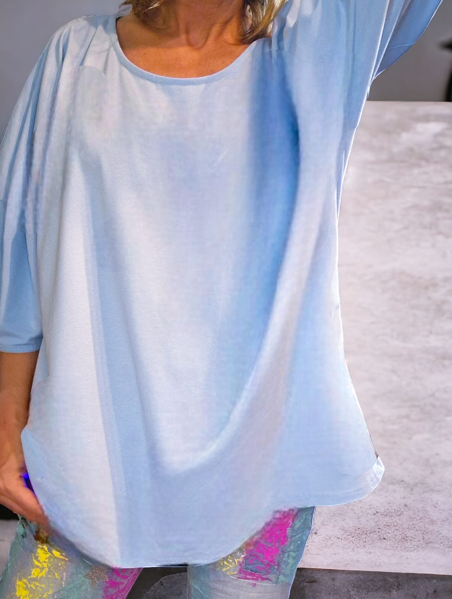 Bawełniana bluzka Viki  błękitna  Oversize uniwersalny - Italia zdjęcie 4