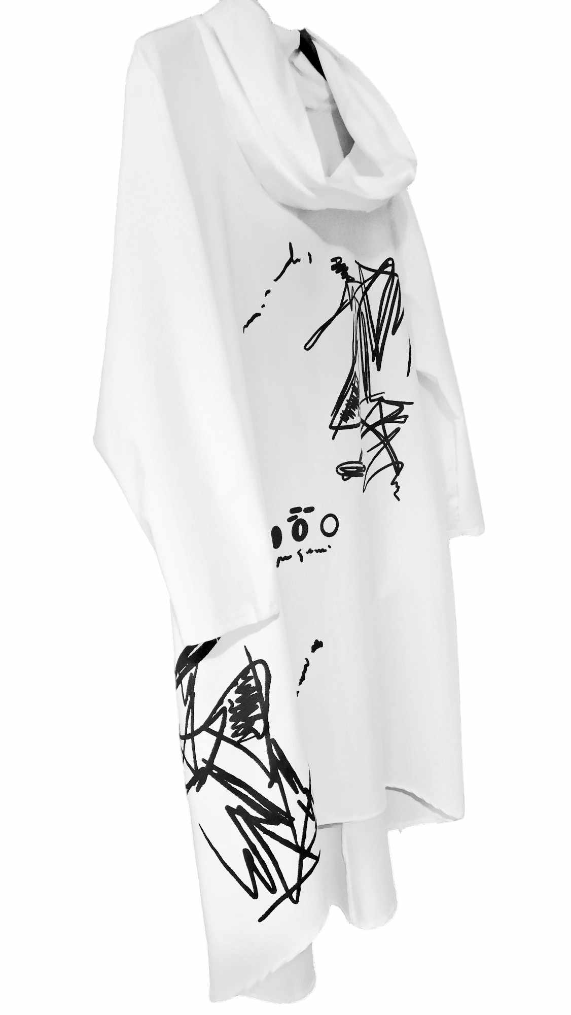 Asymetryczna  biała  tunika sukienka z ozdobnym nadrukiem na przodzie. - Italia zdjęcie 3