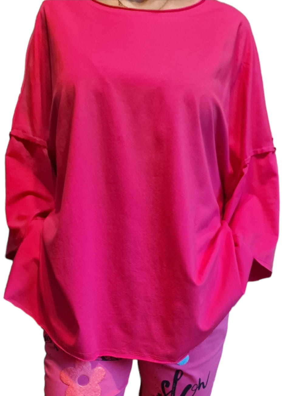 Bawełniana bluzka Melania  fuksja Oversize uniwersalny - Italia zdjęcie 2
