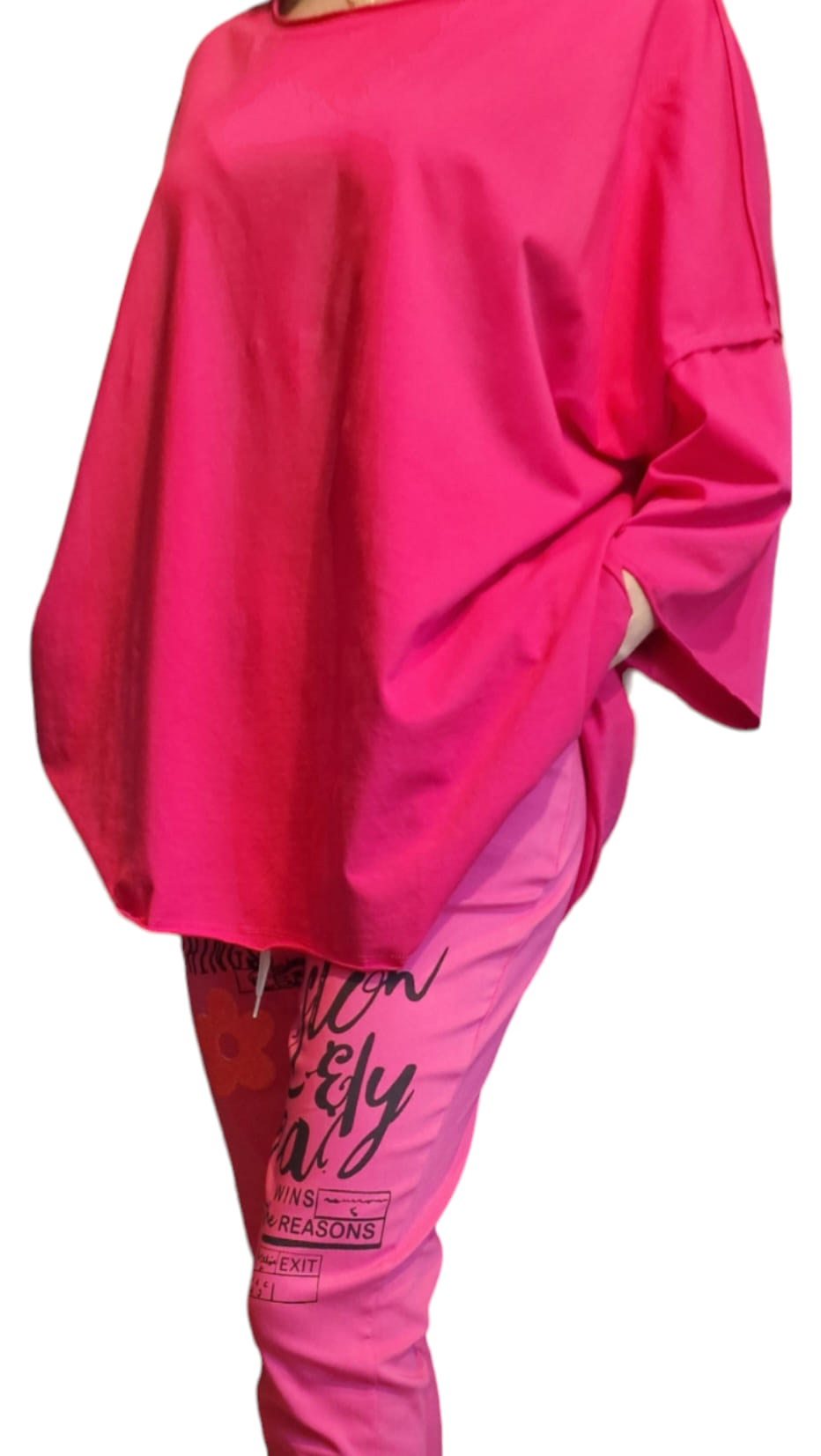 Bawełniana bluzka Melania  fuksja Oversize uniwersalny - Italia zdjęcie 4