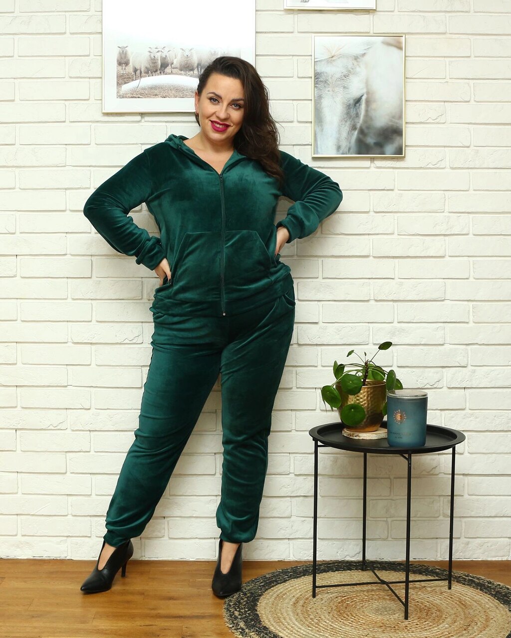 KOMPLET  butelkowa zieleń  DRES WELUROWY PLUS SIZE - Polska zdjęcie 1