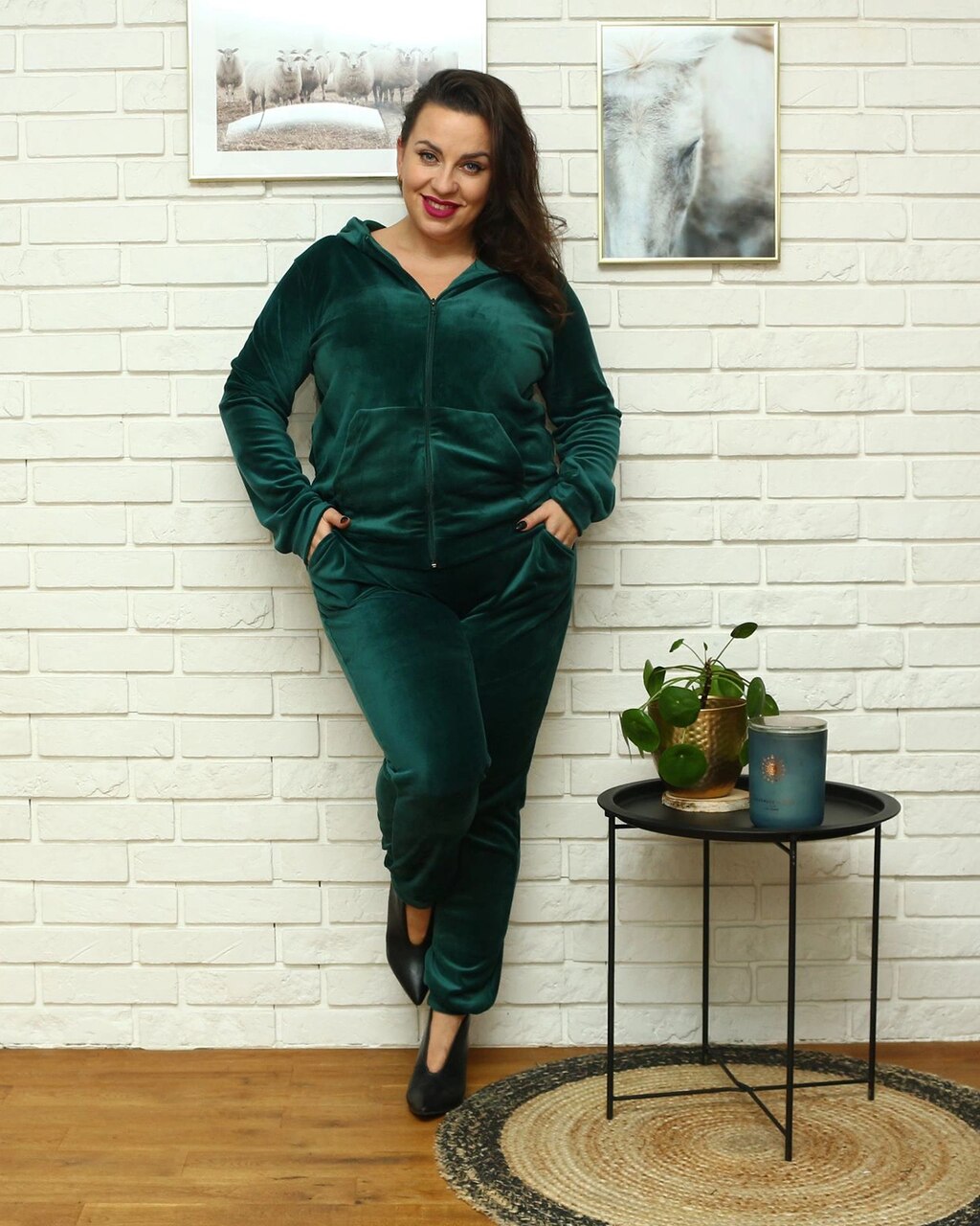 KOMPLET  butelkowa zieleń  DRES WELUROWY PLUS SIZE - Polska zdjęcie 3