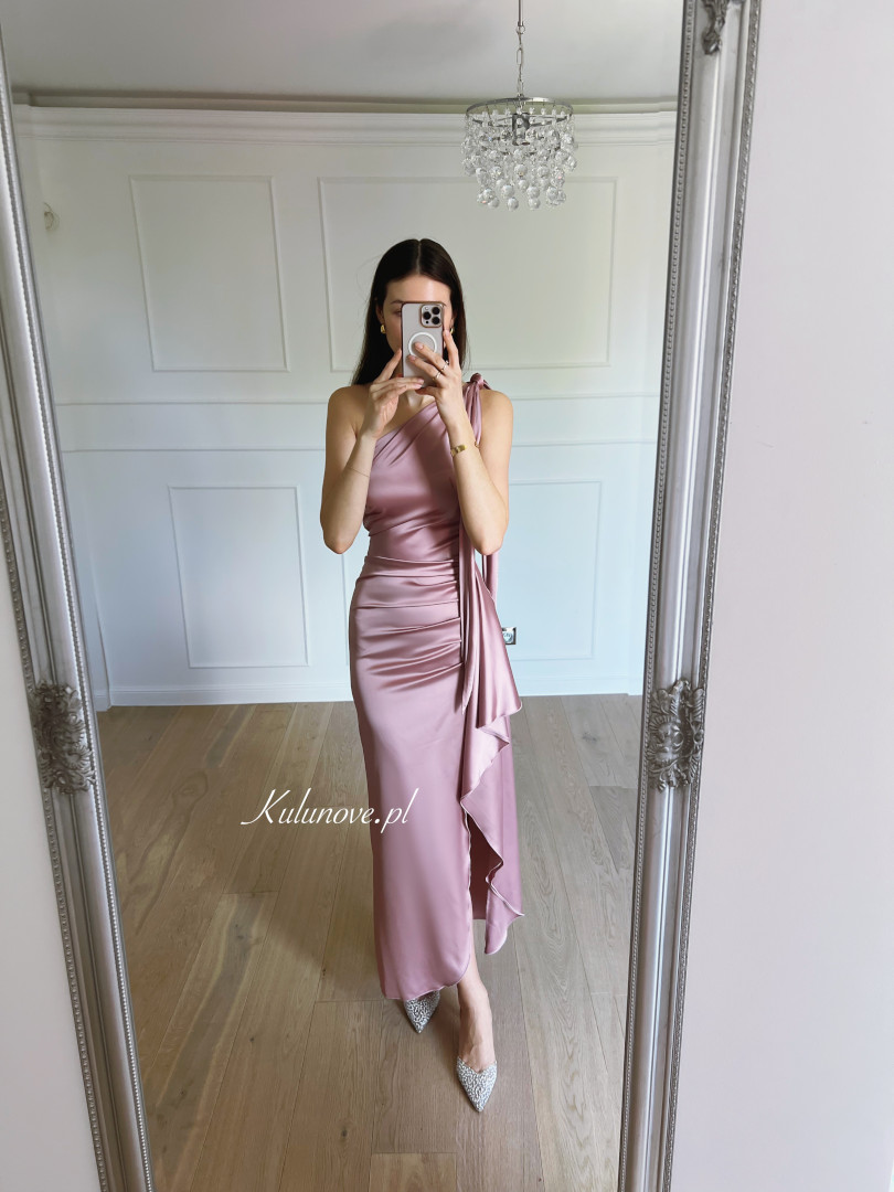 Chicago - pink satin one-shoulder dress with frill trim - Kulunove image 1