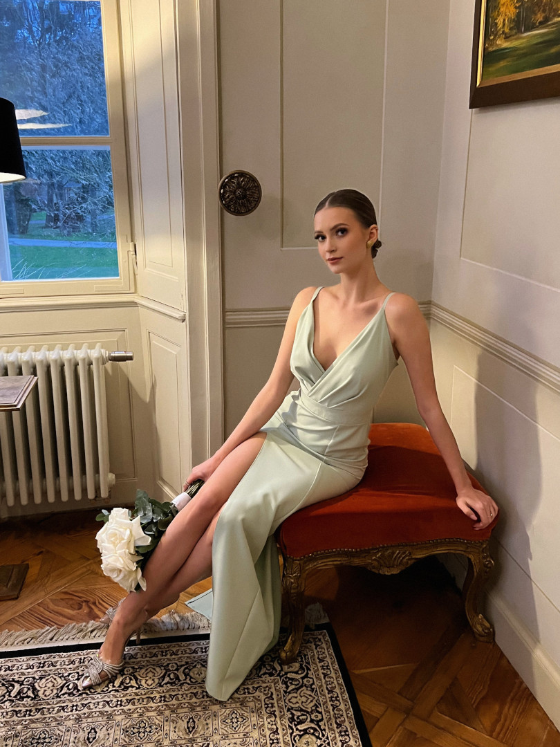 Andrea - sage simple long strapless dress - Kulunove image 2