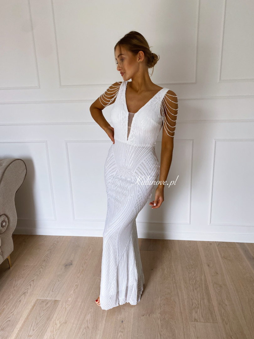Diamond coral white - long sequin dress in white - Kulunove image 3