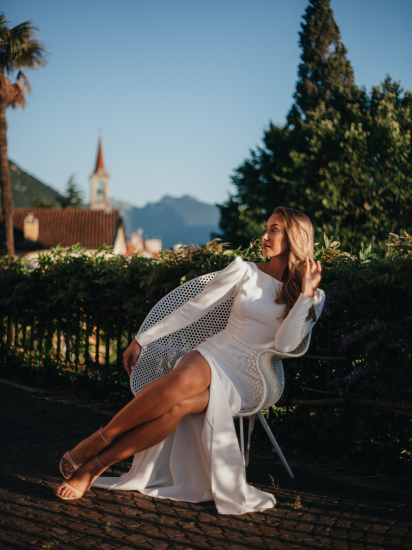 Gabriella - classic, simple long sleeve wedding dress with buffets - Kulunove image 2