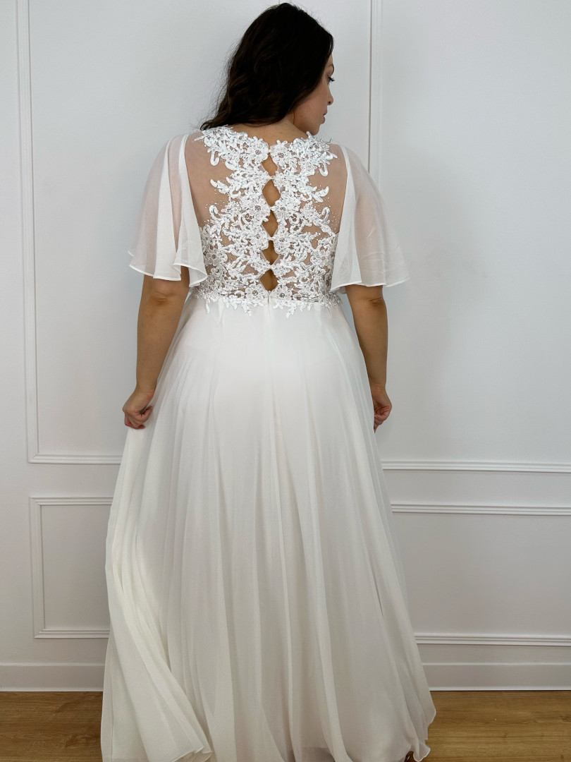 Lydia- muślinowa suknia ślubna na krótki rękaw z holograficzną górą i ozdobnym tyłem - Kulunove zdjęcie 3