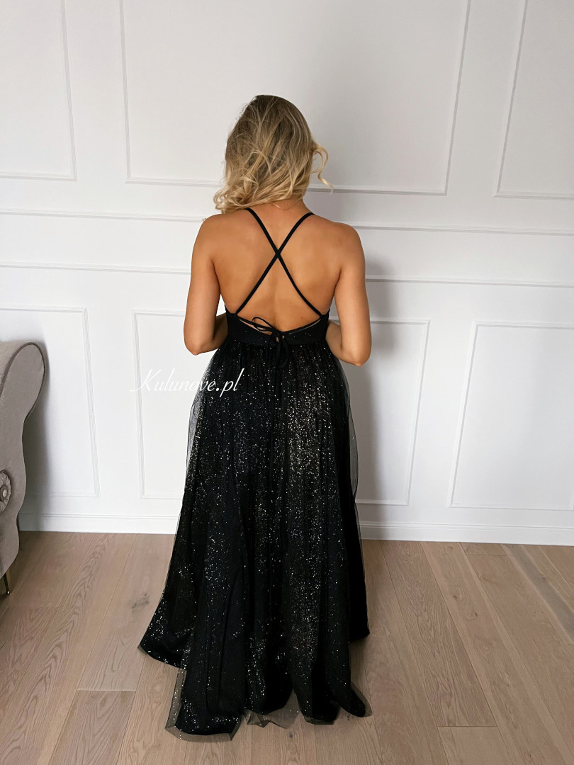 Bellatris - black brocade tulle maxi princess style dress - Kulunove image 4