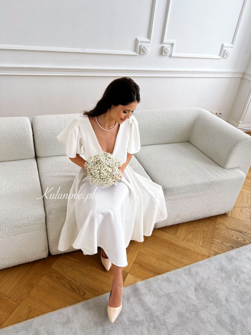 Jennifer - short sleeve midi dress in ecru color perfect for civil wedding - Kulunove image 2