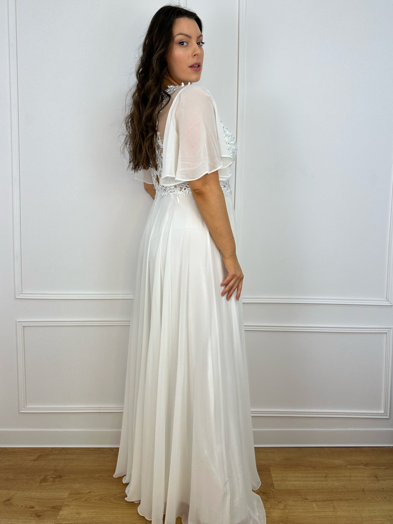 Lydia- short sleeve muslin wedding dress with holographic top and decorative back - Kulunove image 2