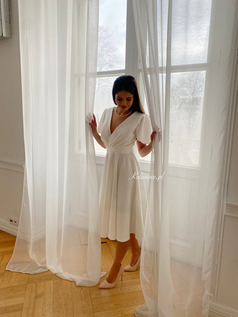 Jennifer - short sleeve midi dress in ecru color perfect for civil wedding - Kulunove image 4