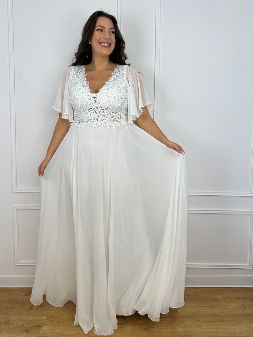 Lydia- muślinowa suknia ślubna na krótki rękaw z holograficzną górą i ozdobnym tyłem - Kulunove zdjęcie 4