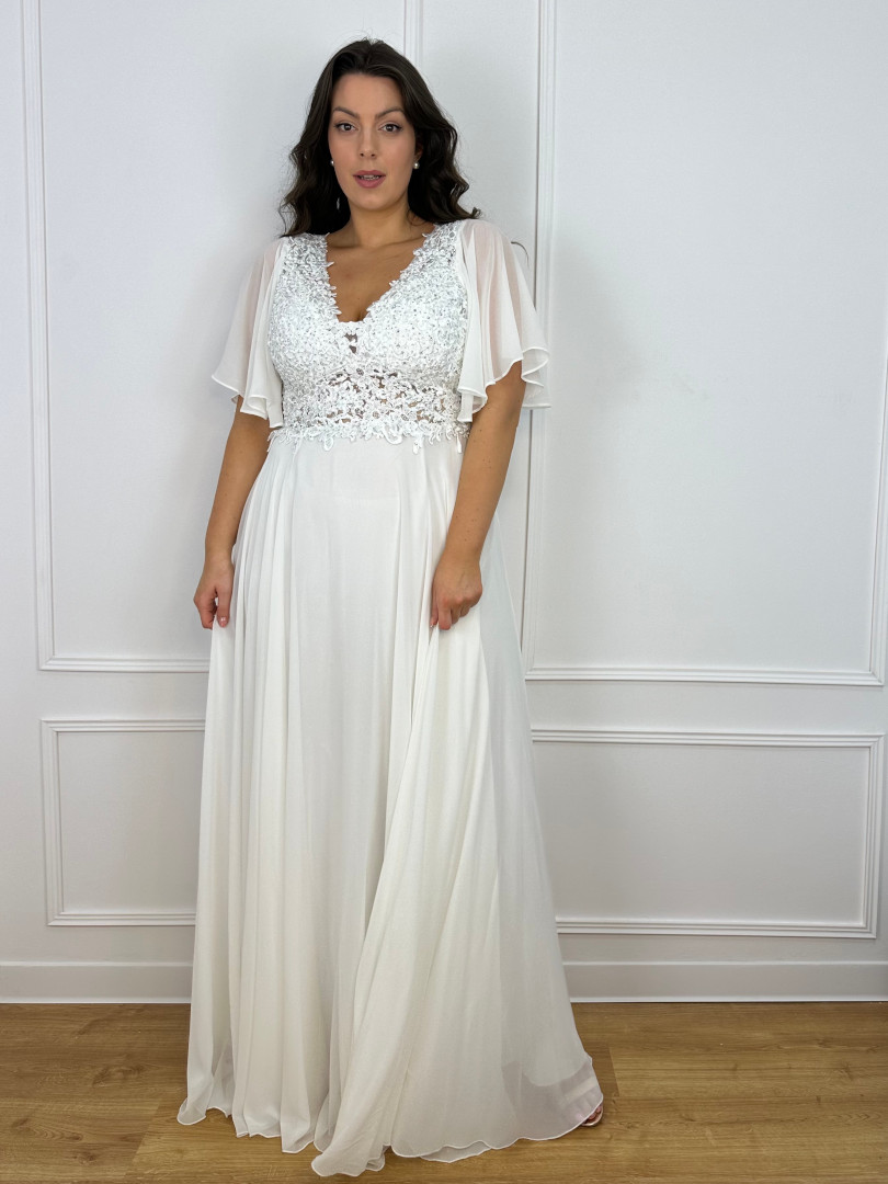 Lydia- short sleeve muslin wedding dress with holographic top and decorative back - Kulunove image 1