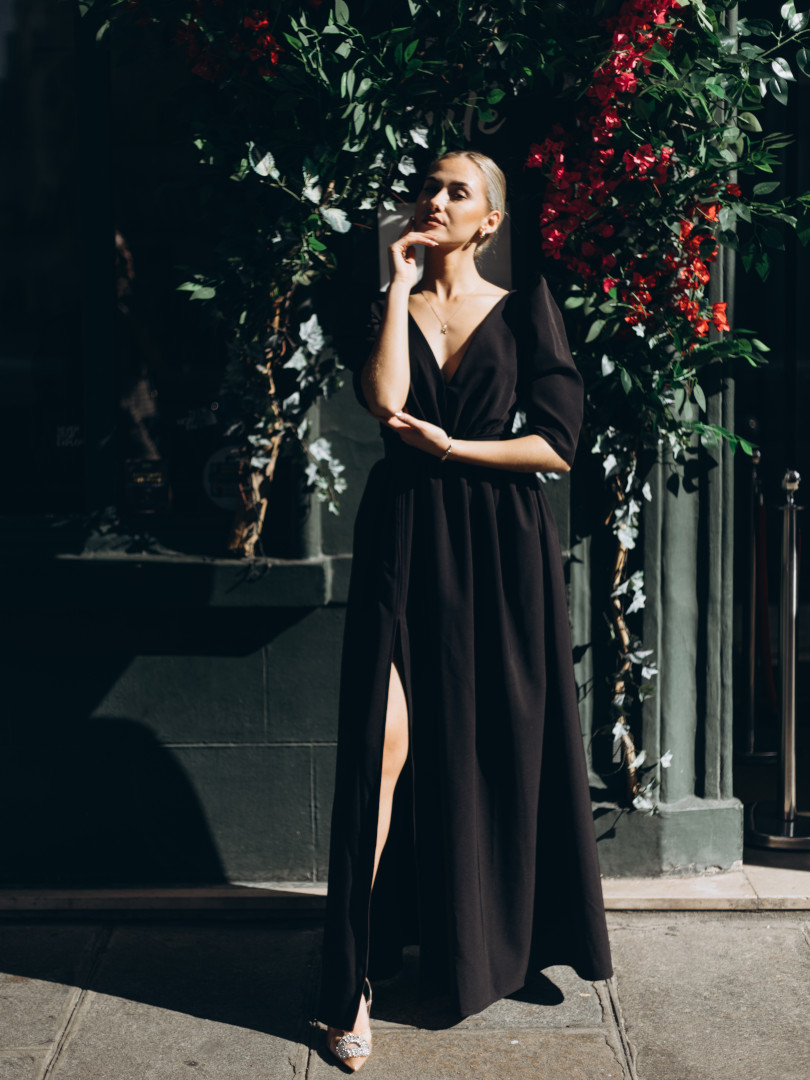 Laurell - black maxi dress with deep neckline with buffets - Kulunove image 1