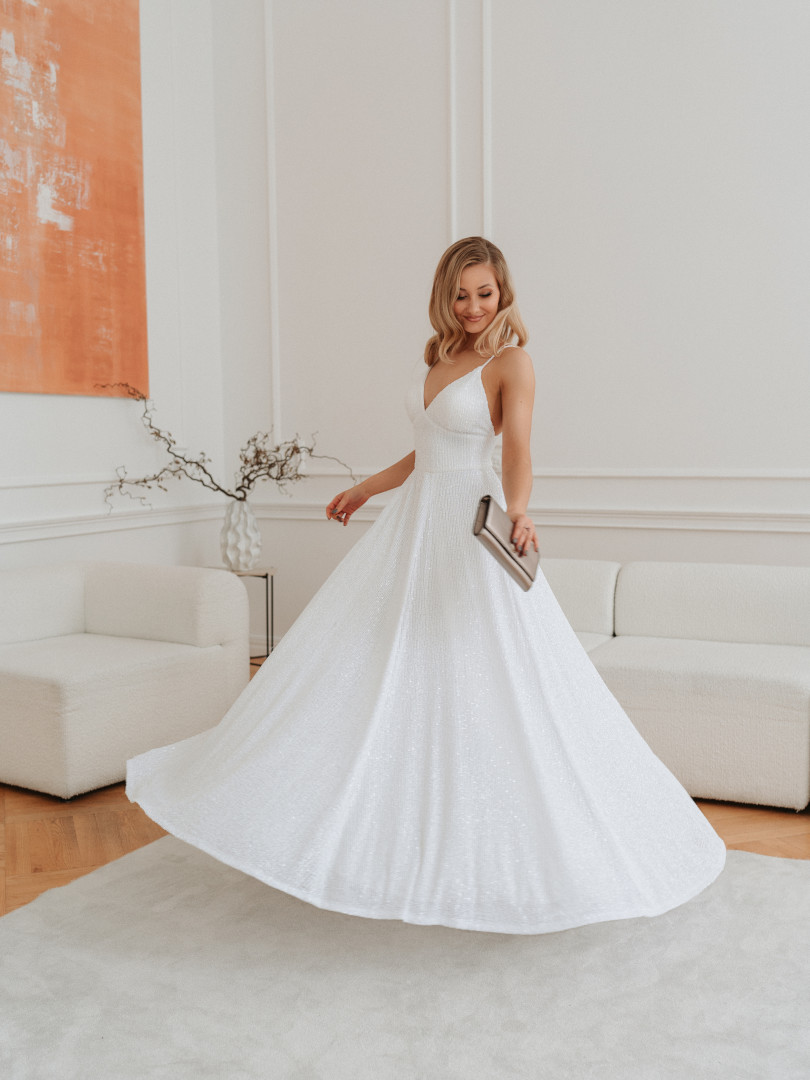 Como white - sequin glitter wedding dress with thin straps - Kulunove image 1