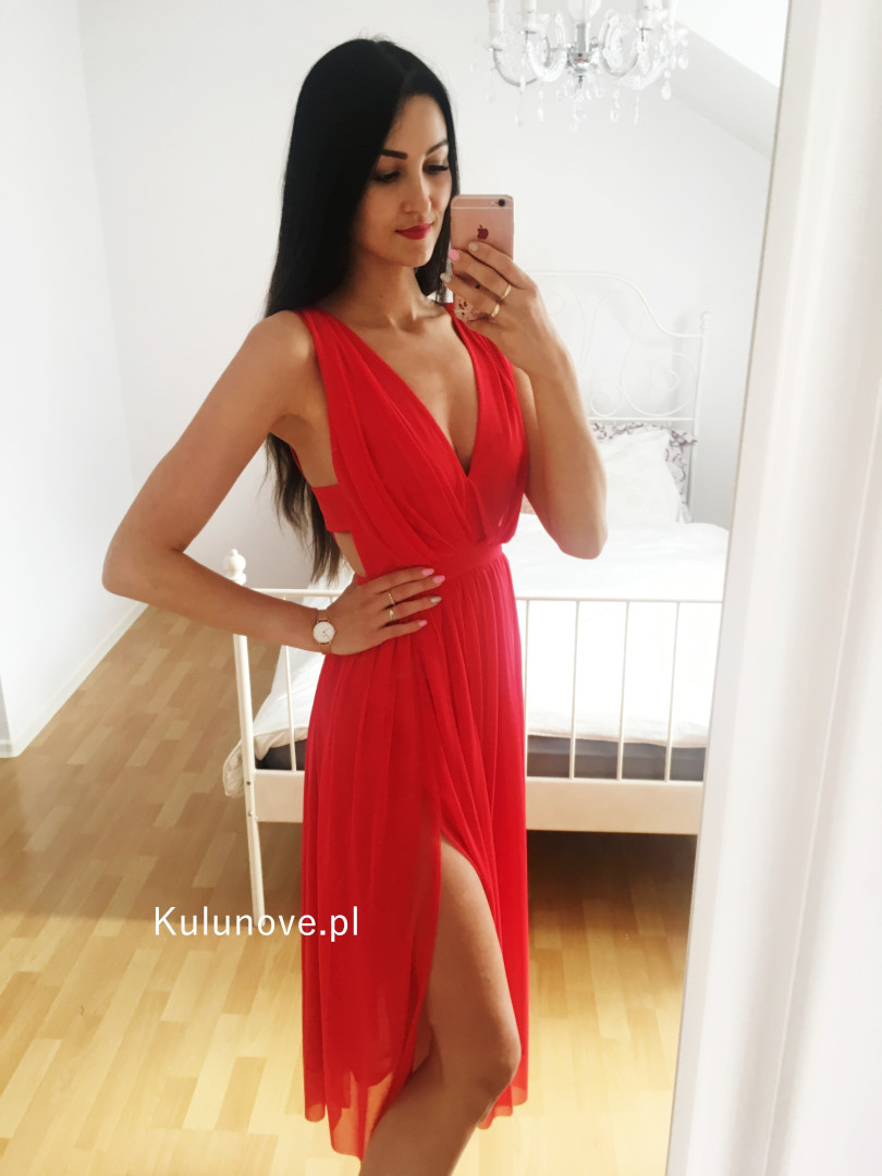 Paris midi- red medium length dress - Kulunove image 4