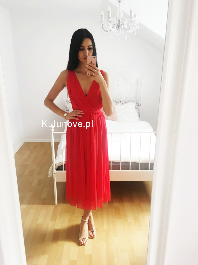 Paris midi- red medium length dress - Kulunove image 2