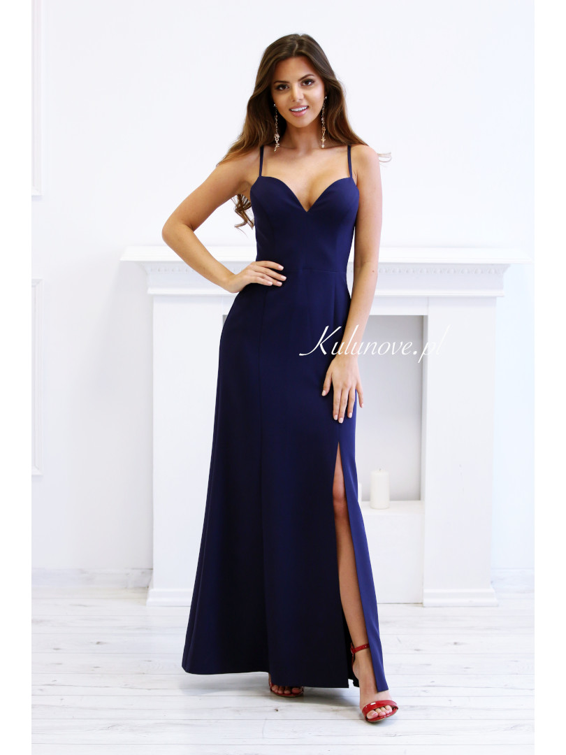 Marika - elegant navy blue dress with a beautiful neckline - Kulunove image 3