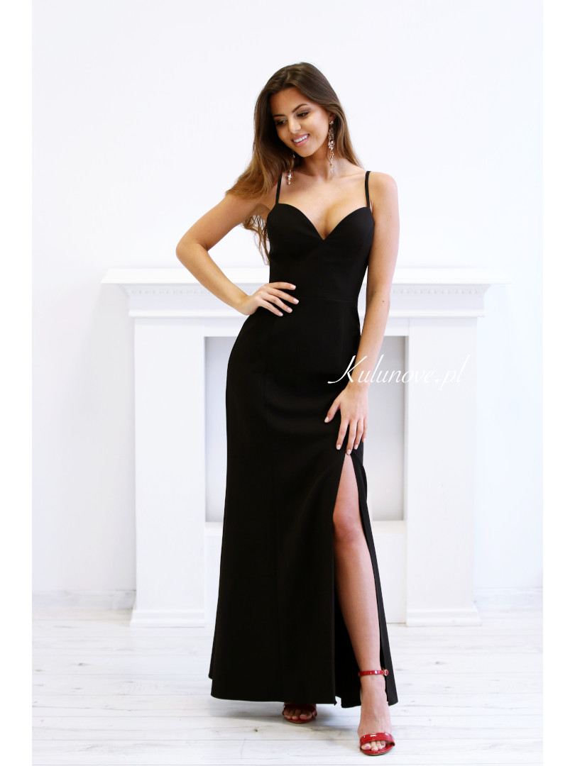 Marika - elegant, black dress with a beautiful neckline - Kulunove image 1