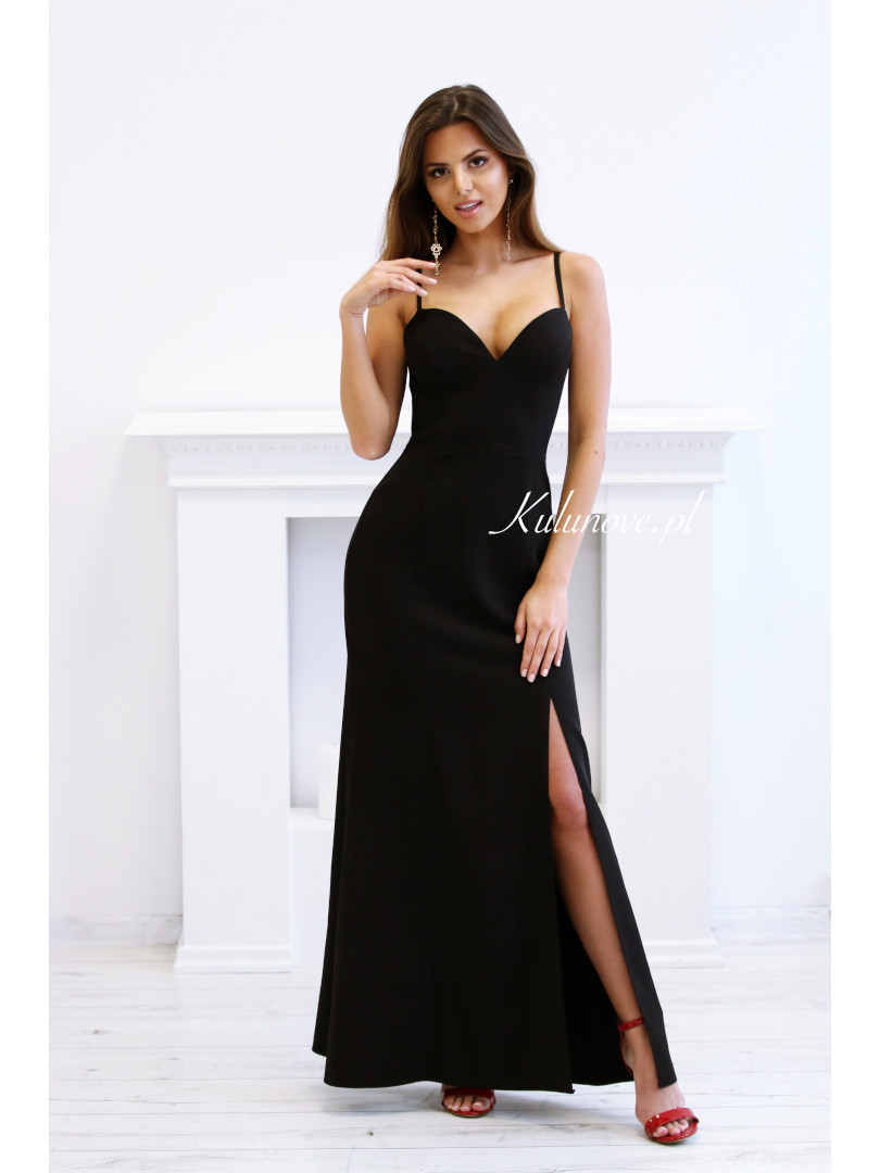 Marika - elegant, black dress with a beautiful neckline - Kulunove image 3