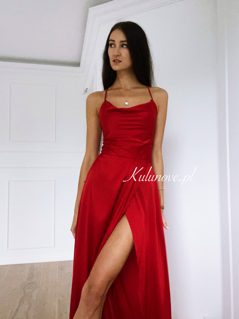 Ava - elegant red satin dress - Kulunove image 4
