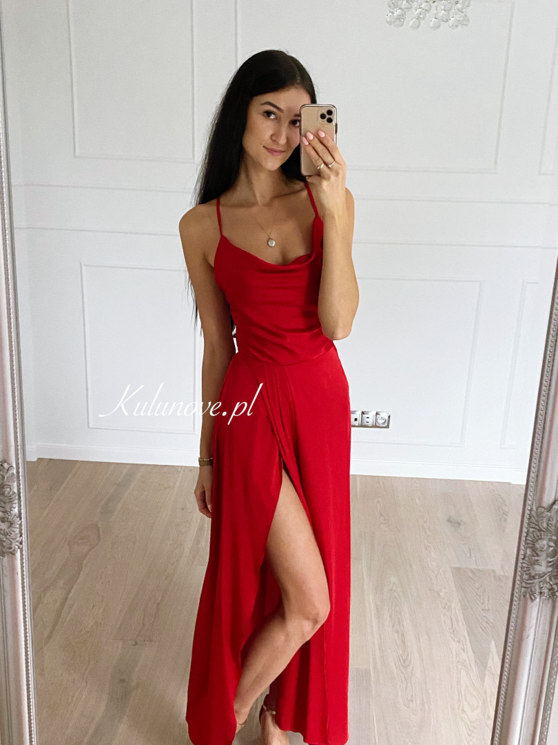 Ava - elegant red satin dress - Kulunove image 1