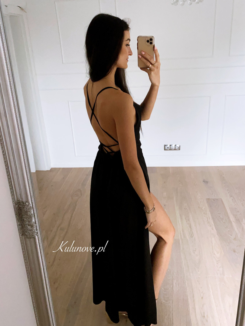 Ava - satynowa wieczorowa suknia w kolorze czarnym - Kulunove zdjęcie 3
