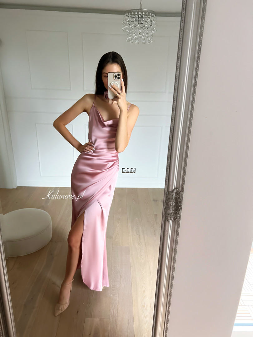 Blair - light pink satin maxi dress with choker - Kulunove image 1
