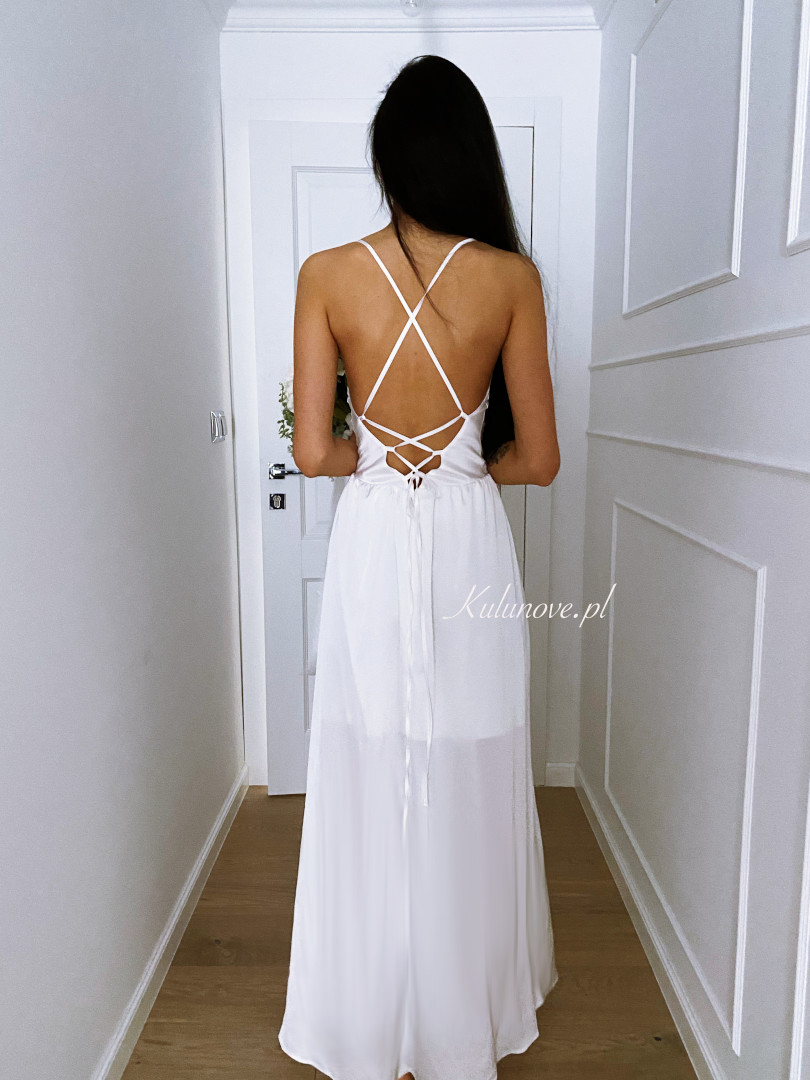 Ava - elegant long satin dress with tied backs - Kulunove image 4
