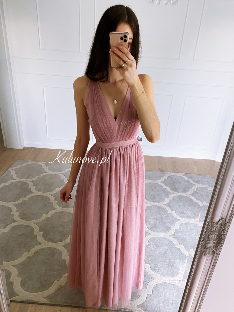 Paris - shiny long dress in dirty pink color - Kulunove image 1