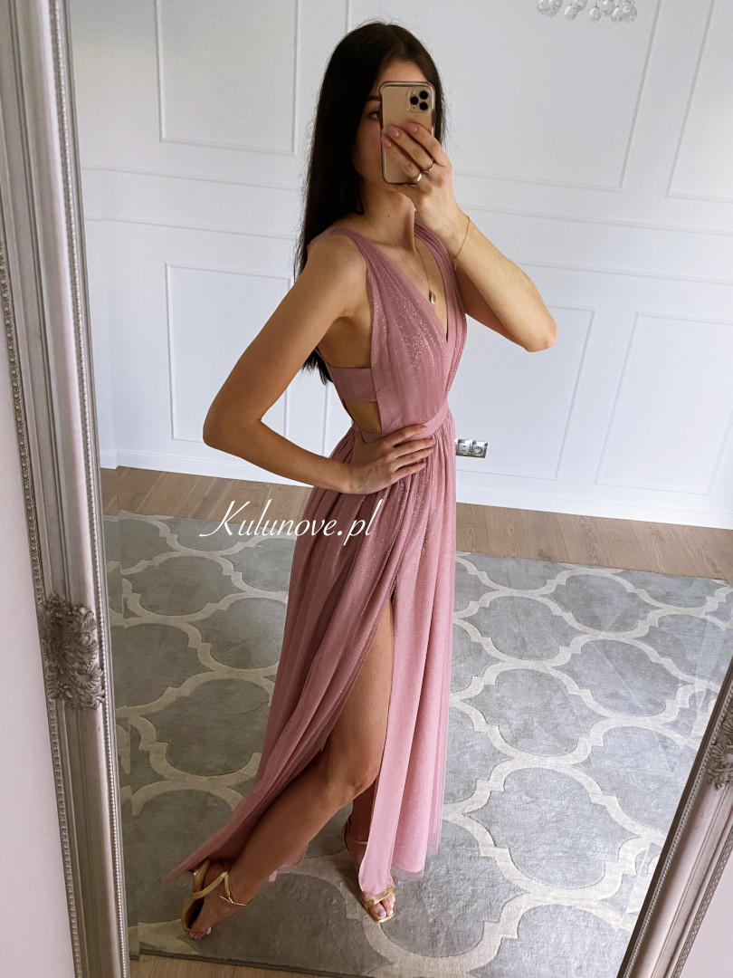 Paris - shiny long dress in dirty pink color - Kulunove image 4
