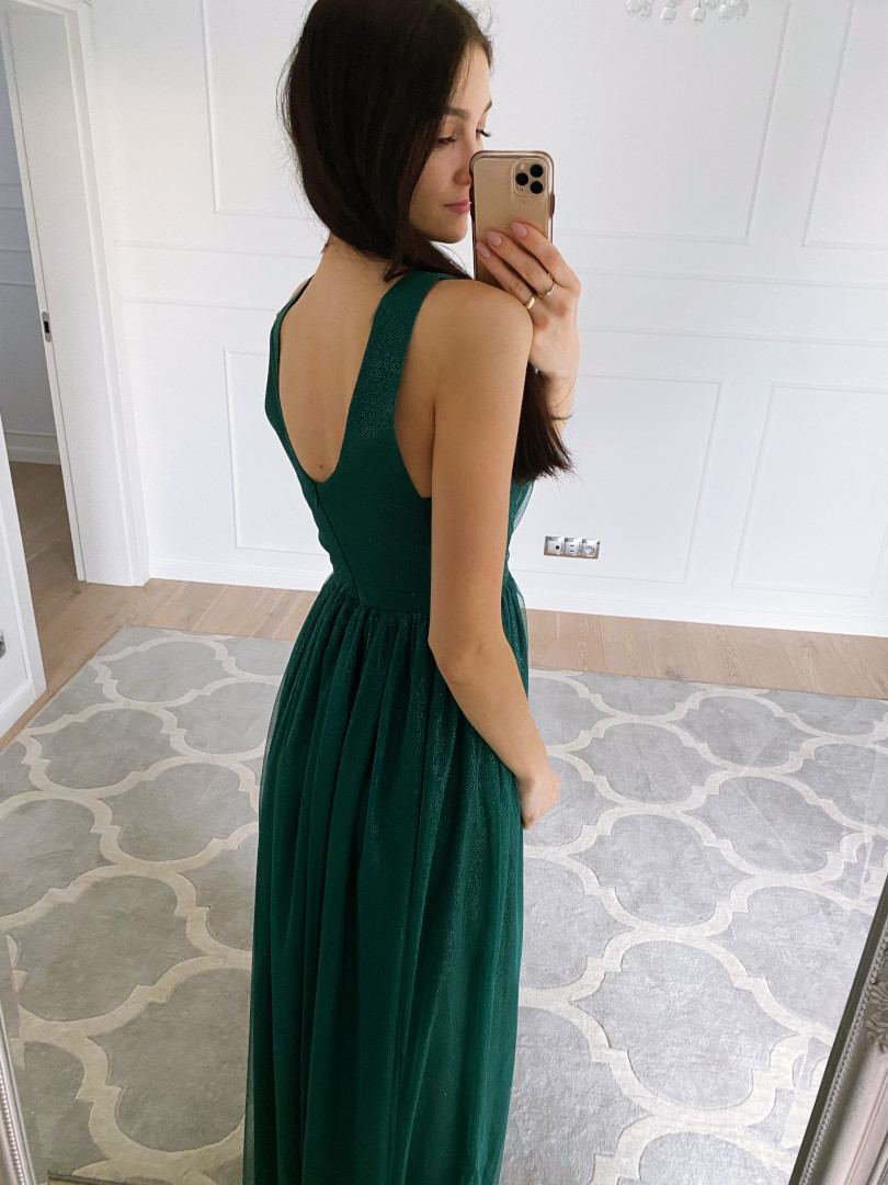 Paris - shiny long dress in bottle green color - Kulunove image 4