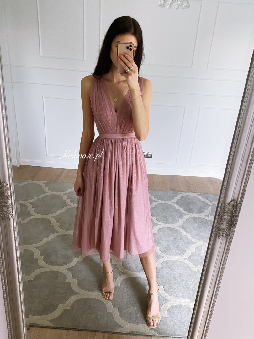 Paris midi dress with brocade in dirty pink - Kulunove image 4