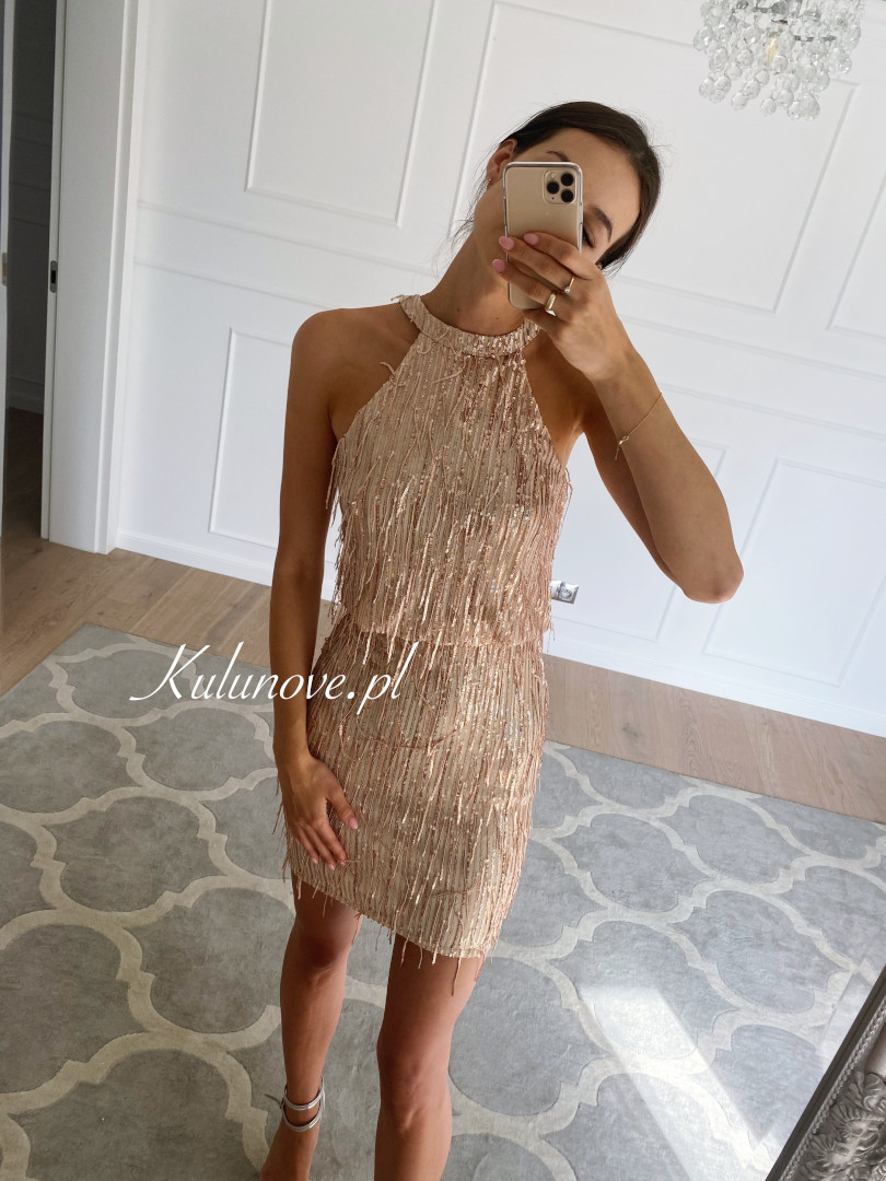 Madison - gold mini dress with shiny accents - Kulunove image 2