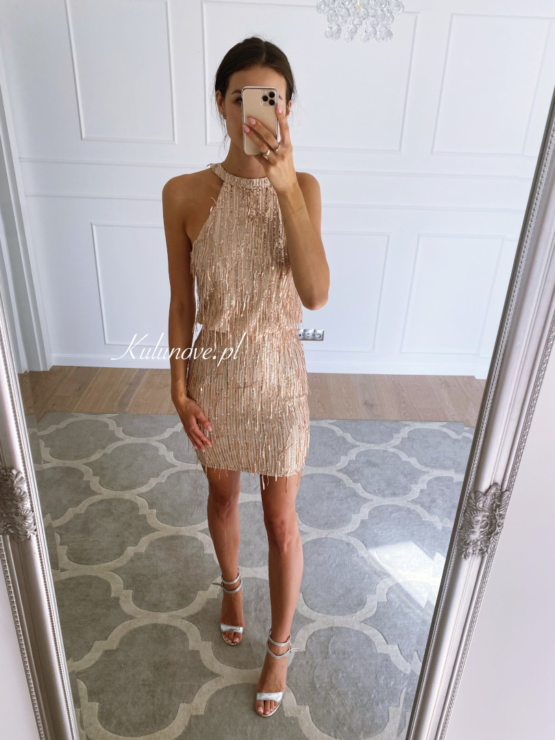 Madison - gold mini dress with shiny accents - Kulunove image 1