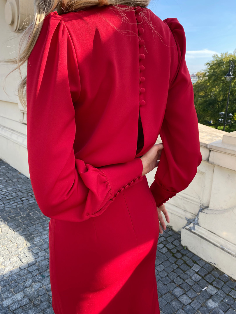 Florence - simple elegant overlap dress in red - Kulunove image 2