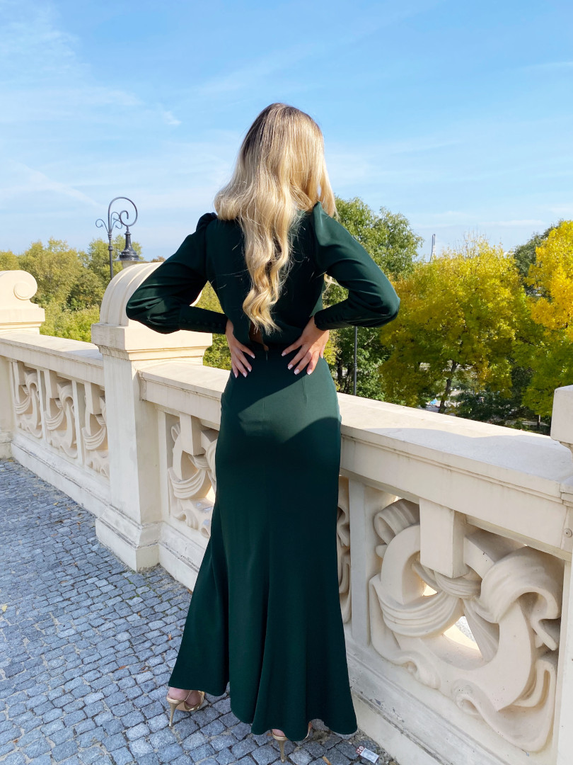 Florence - simple elegant overlap dress in bottle green color - Kulunove image 2