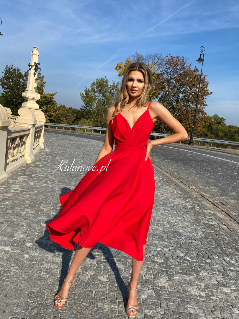 Elisabeth midi - red medium length dress on a wide circle - Kulunove image 2