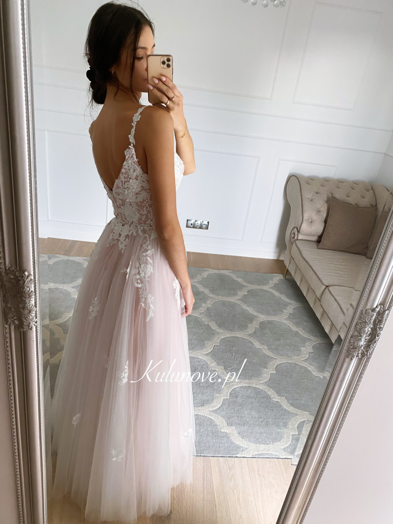 Rosalie - wedding dress in soft pink with lace inserts - Kulunove image 4