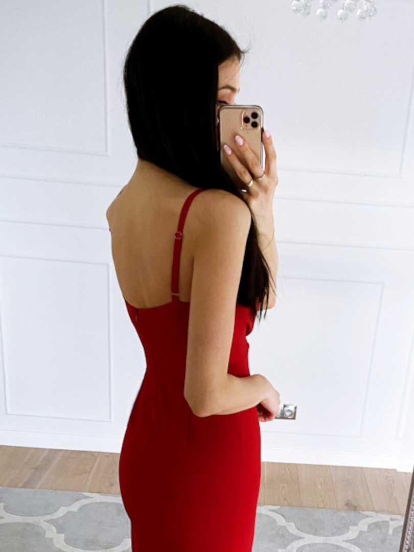 Andrea - pencil red dress before the knee with overlap neckline - Kulunove image 3