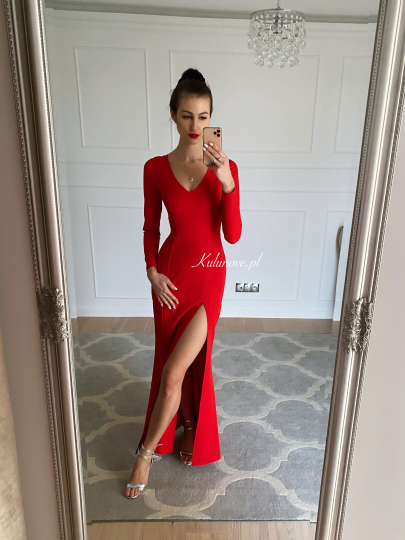 Marinela - fitted red long sleeve dress - Kulunove image 1