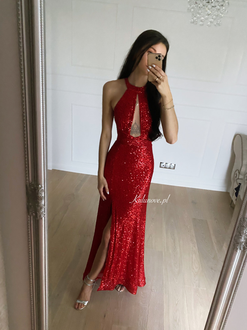Diamond shine - shiny sequin dress in red color - Kulunove image 3
