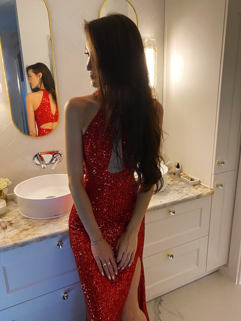 Diamond shine - shiny sequin dress in red color - Kulunove image 2