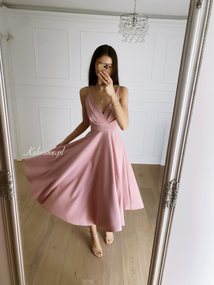 Elisabeth midi - medium length dress on a wide circle in dirty pink color - Kulunove image 2