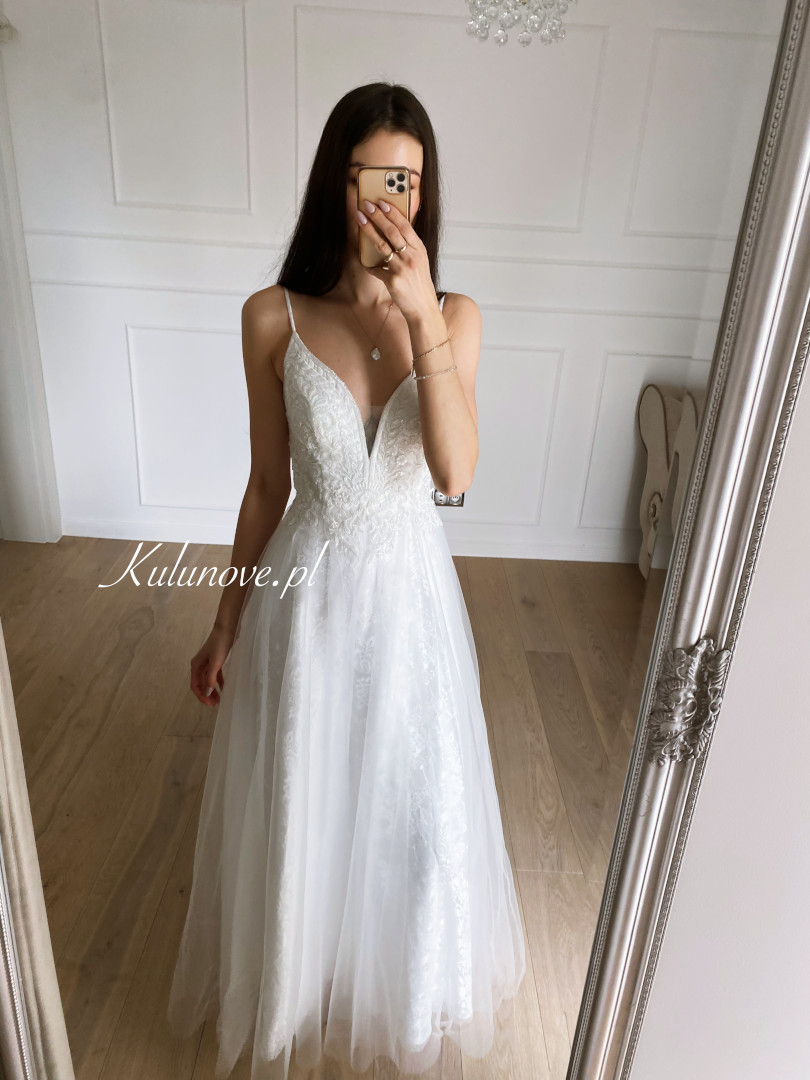 Danielle - richly decorated wedding dress on thin straps with lace - Kulunove image 3