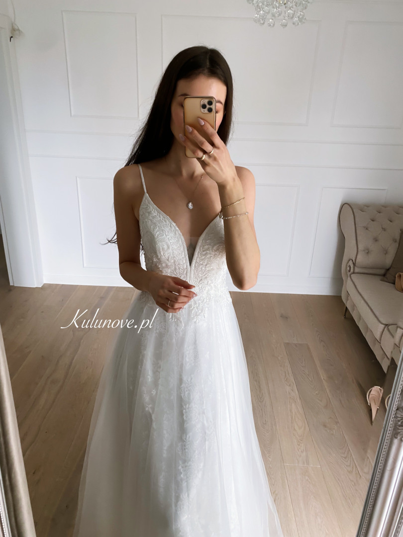 Danielle - richly decorated wedding dress on thin straps with lace - Kulunove image 1