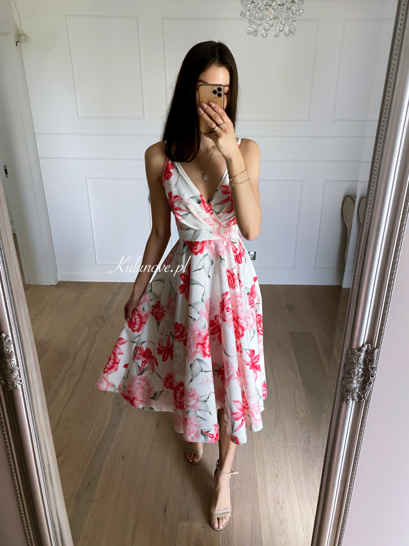 Elisabeth midi - dress with pink flowers on a wide circle - Kulunove image 4