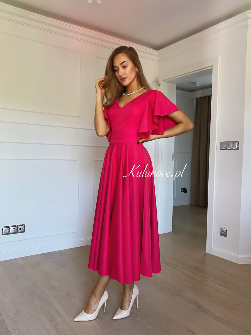 Isabella - elegant midi dress in fuchsia color with flared sleeves - Kulunove image 2