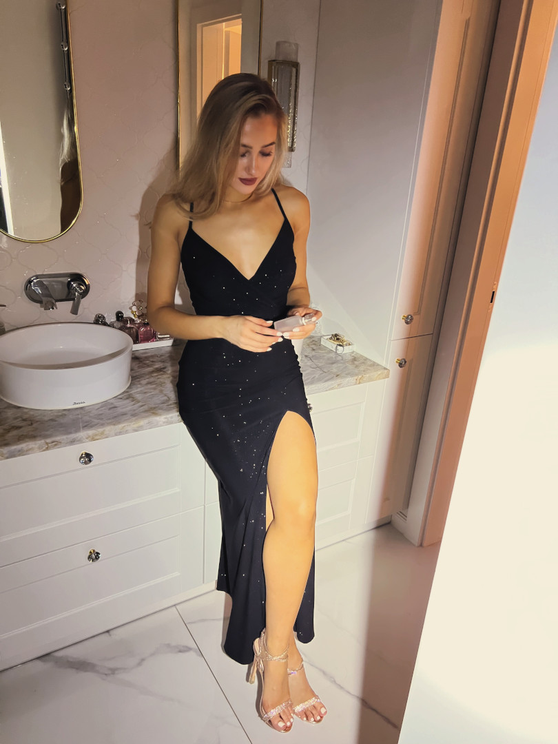 Ariana - black maxi dress with brocade - Kulunove image 1